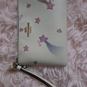 Coach Cream Wristlet with Pink Stars